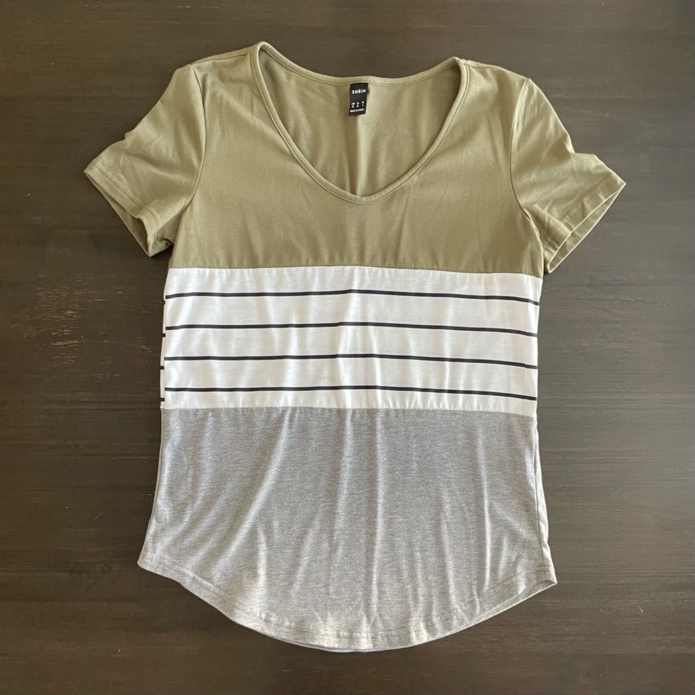 Shein Short Sleeve Colorblock V-neck Tee